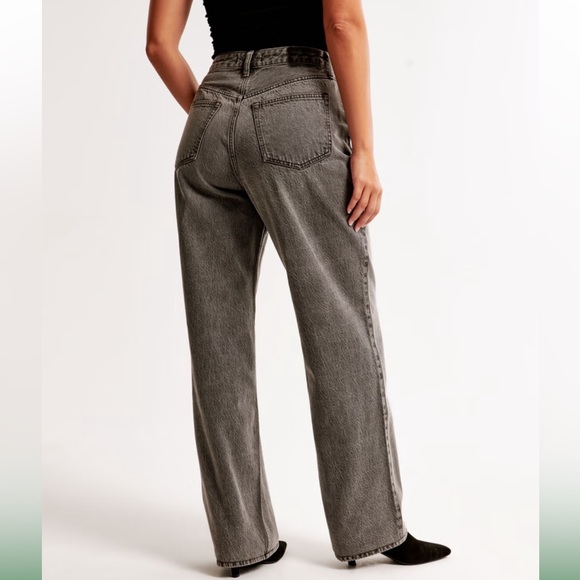 Abercrombie & Fitch Curve Love High Rise Loose Jean, Dark Grey - Picture 3 of 8